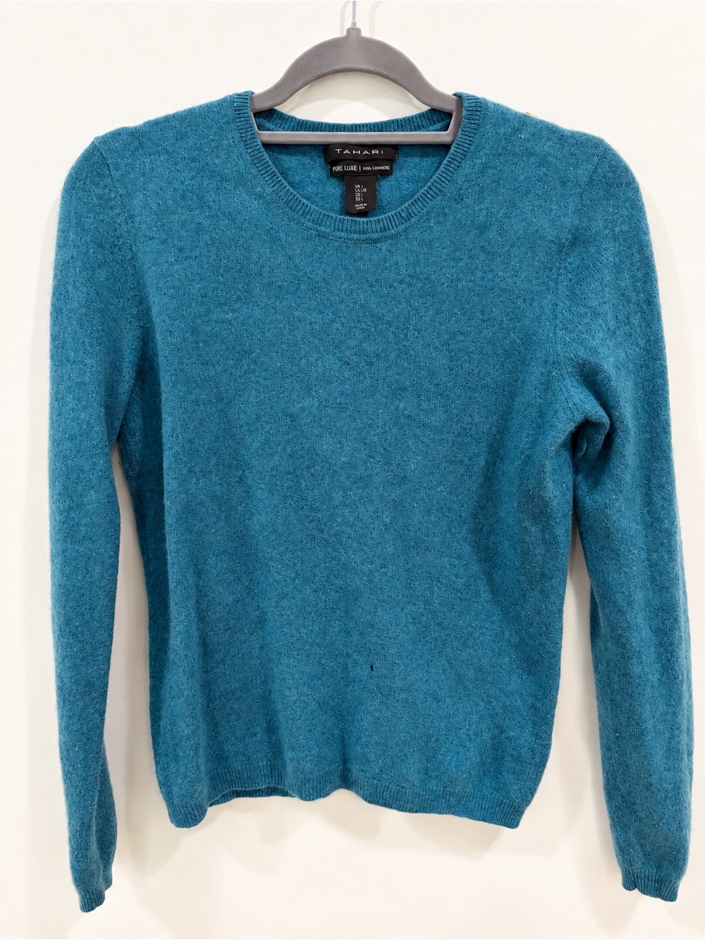 Tahari Pure Luxe 100% Cashmere Teal Crewneck Sweater